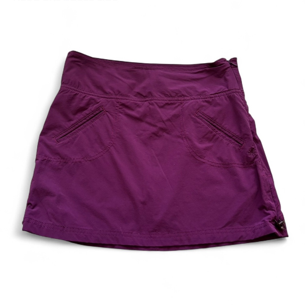 Vtg Athleta Woman Skort Mini Rip Stop Plum Zipper Pockets Nylon Spandex XS 2